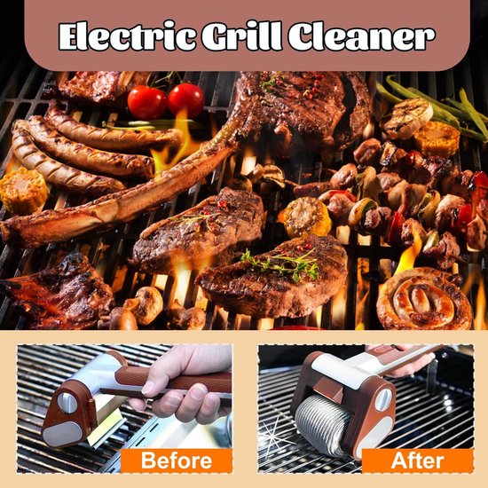 Electric Grill Cleaner Without Bristles, Rotating Grill Brush Without Bristles with LED, Stainless Steel 304 Brush Removing Burnt Food Residues, van Merkloos — afbeelding 4