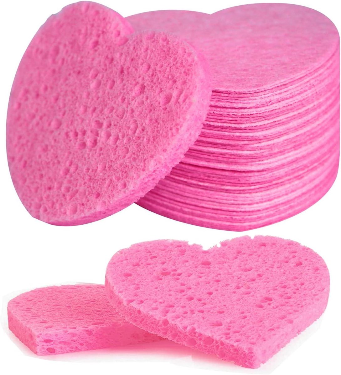 Gezichtssponsjes - Gedroogde pads - Gezichtsreiniging - 100% natuurlijke cellulose - 50 stuks - Hartvorm
