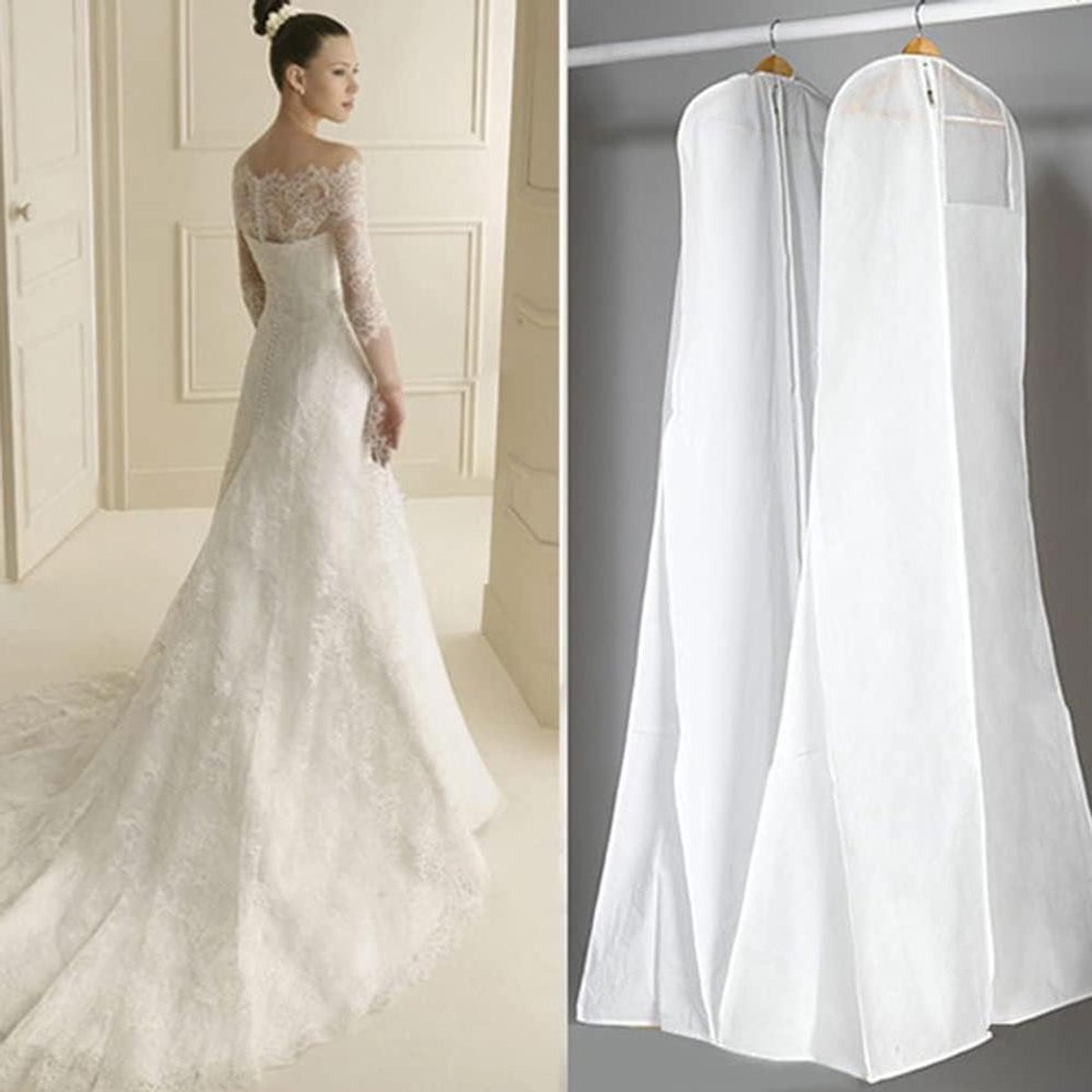 Kledinghoes Ademend - Beschermhoes Lange Jurken - Kleding Opbergen - Stofdicht Ontwerp - 160 cm - Wit