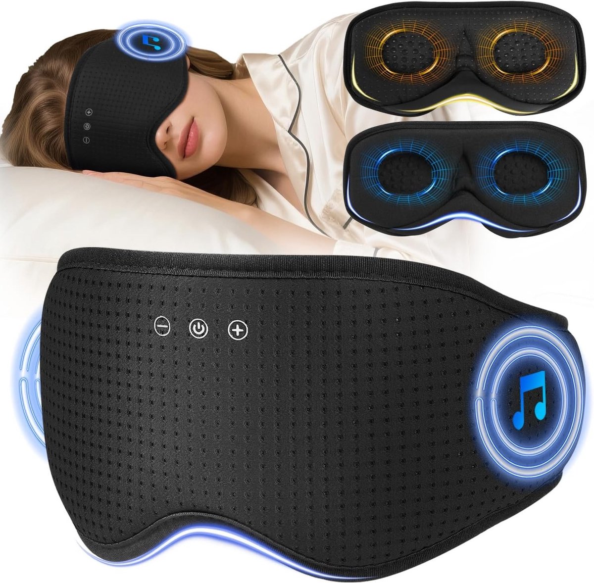 Bluetooth Slaapmasker met Hoofdtelefoon, 3D Contour Cups, Bamboe Katoen, Tijdinstelling, Ideaal voor Reizen en Meditatie voor Mannen en Vrouwen