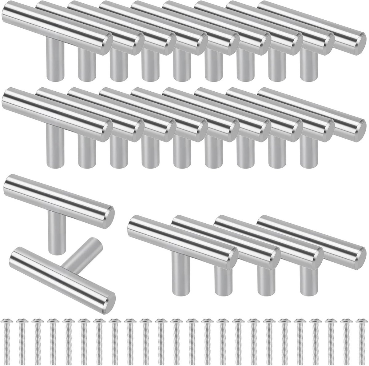 Multi-use T-staafhandgrepen voor keukenkasten en badkamerladen, 24 stuks, 50 mm middenhandgrepen met enkel gat, duurzame en stijlvolle oplossing