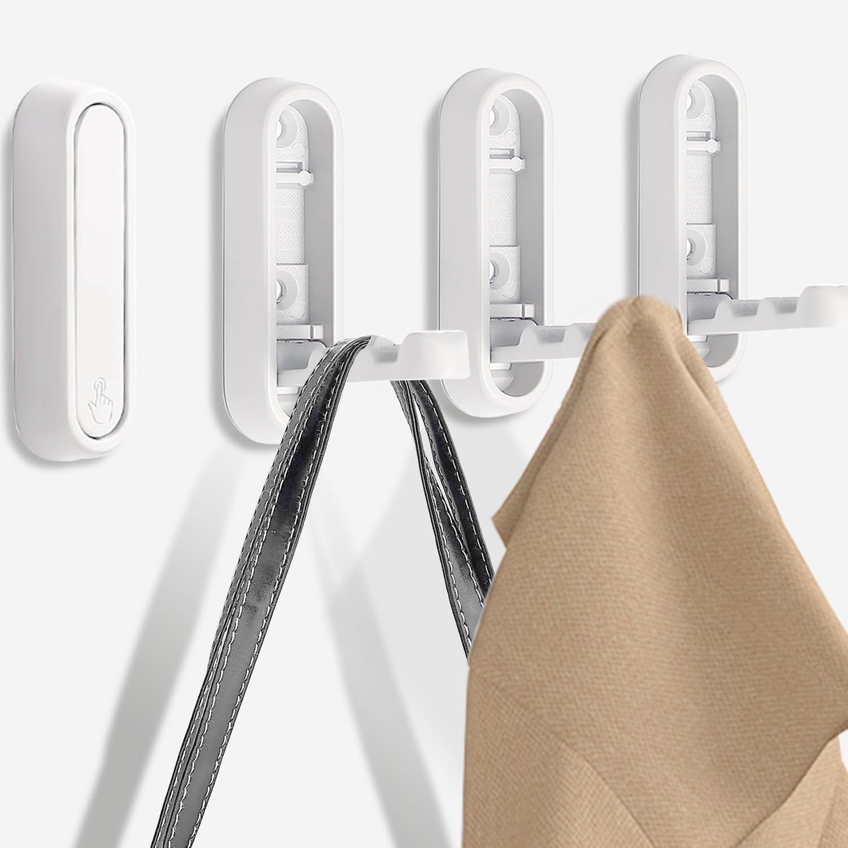 Set van 4 Vouwhaakjes voor Wandmontage - Opvouwbare Hoofdtelefoonhouder met Schroeven voor Keuken, Badkamer, Kantoor en Kast (Wit)
