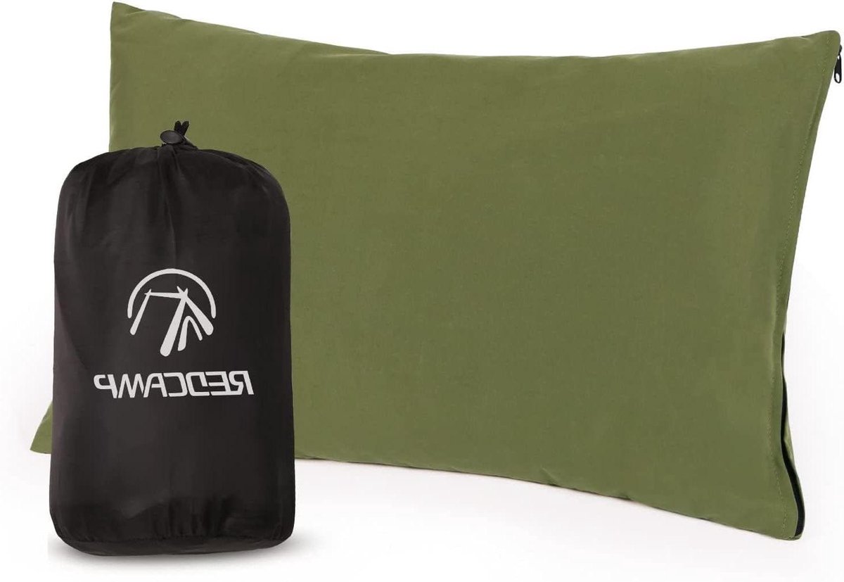 Campingkussen Lichtgewicht - Reiskussen Slaapzak - Outdoor Slapen - Zachte Katoen Vulling - 40 x 30 cm - Legergroen