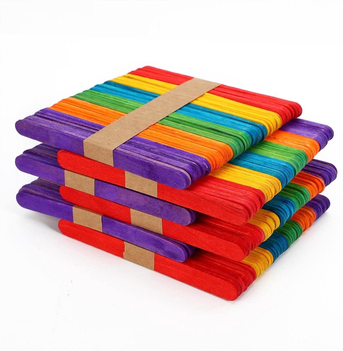 Houten Lollystokjes - Ambachtelijke Stokjes Knutselhout - Creatieve Knutselprojecten - Gladde Afgeronde Hoeken - 112 cm - Meerkleurig