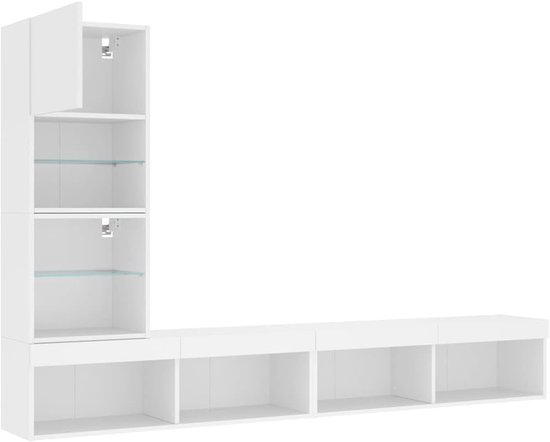 TV Wandmeubel Set - Muurkast Systeem - Woonkamer Organiseren - Met RGB LED Verlichting - 4 Delig - Wit — afbeelding 4