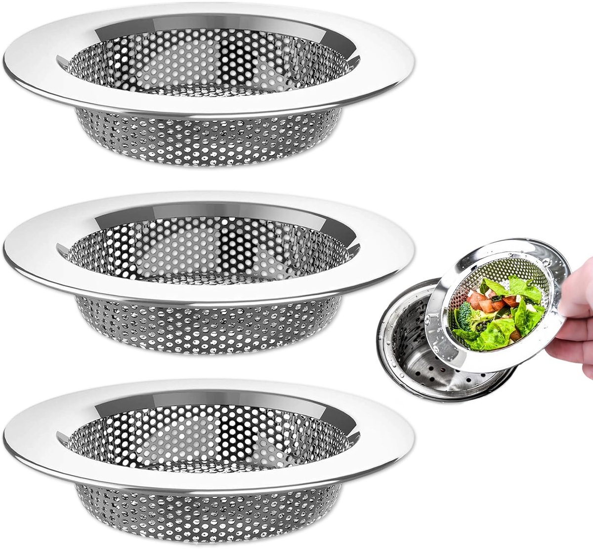 keuken badkamer 3 stuks – RVS haarscheider voor gootsteen douche bad – 7,7 cm anti-verstopping afvoerfilter