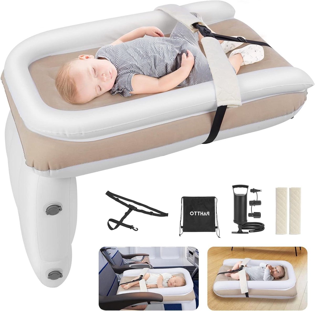 Opblaasbaar Vliegtuig Bed - Reis Matras Kinderen - Comfortabel Reizen - Verstelbare Beenhoogte - 31.75 x 29.21 x 8.89 cm