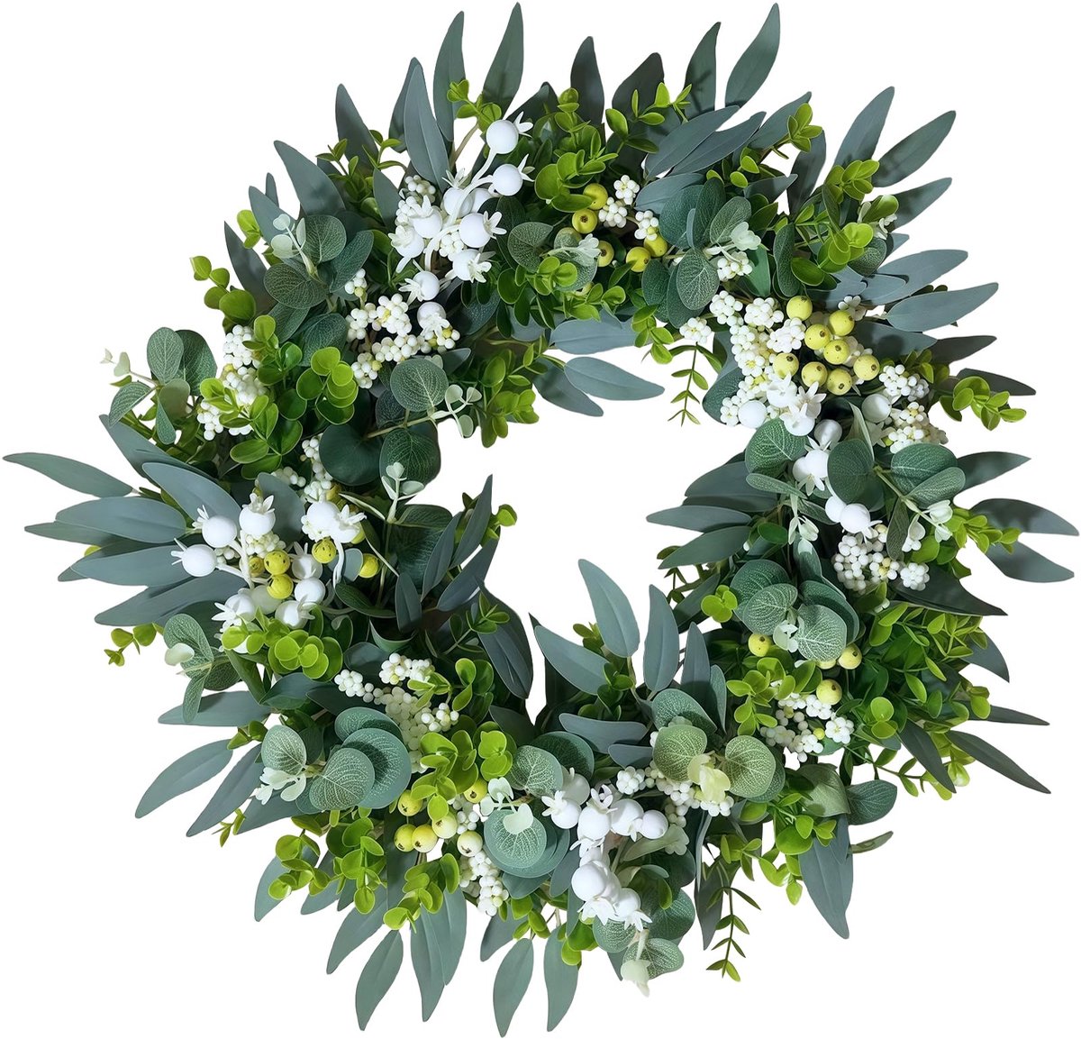Eucalyptus-krans voor de huisdeur, 50 cm, deurkrans voor het hele jaar, eucalyptus, decoratieve slinger, kunstbloemenkrans, deurkrans, voor het hele jaar door, voor deur, open haard, raam, binnen