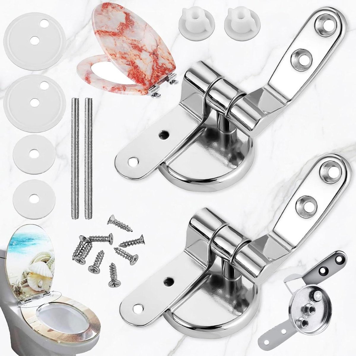 Toiletbril Scharnieren - WC-bril Ophanging - Badkamer Reparatie - Zinklegering Materiaal - 10 x 4 x 2.5 cm - Zilver