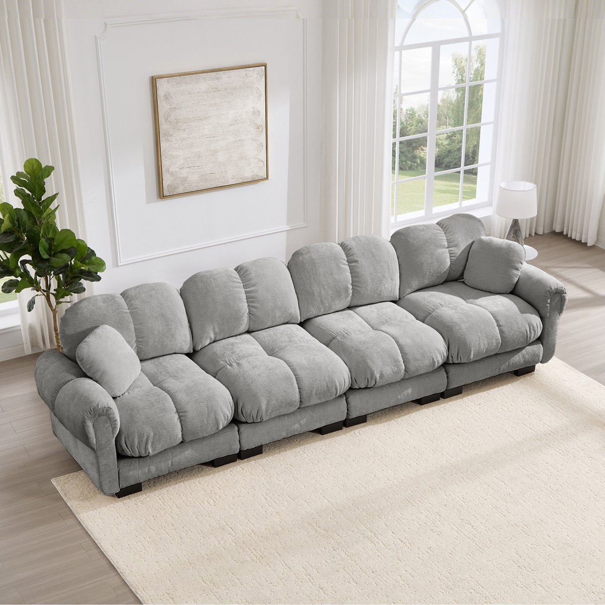 STILVORA Set Bank 4-Zits - Modulaire Bank Met Zachte Chenille, Stevige Zitkussens En Ronde Armleuningen - Voor Woonkamer - Lichtgrijs