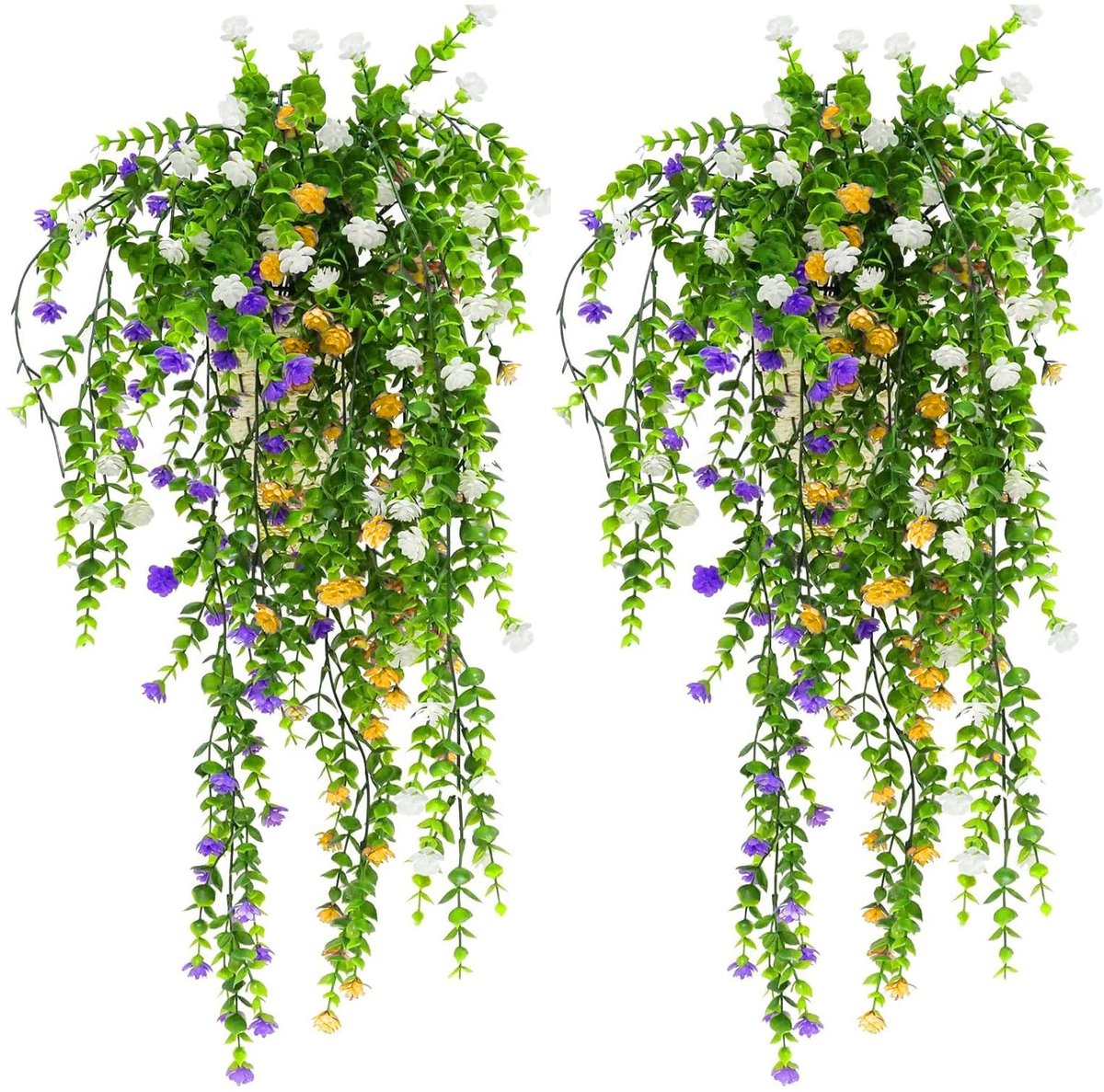 milaosk Kunstklimop met bloemen, 3 stuks, decoratieve kunstplanten, buiten, binnen, voor balkondecoratie, 80 cm