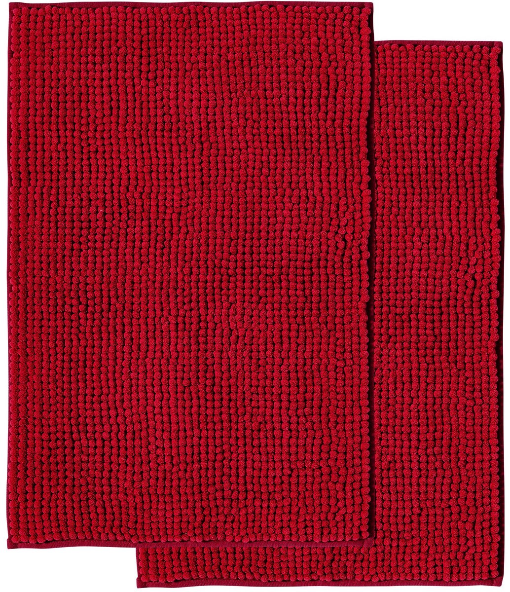 Badmat Anti-Slip av soft Chenille | Super absorberend en machinewasbaar | Te combineren als badmat set | Voor de badkamer, douche, bad of als WC mat | Rood - 50x80 cm (2 St)