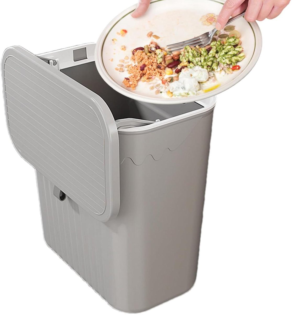 Hangende Vuilnisemmer - Keukenemmer Compostbak - Ruimte Besparen - Met Persring - 27 x 13 x 29 cm - Wit