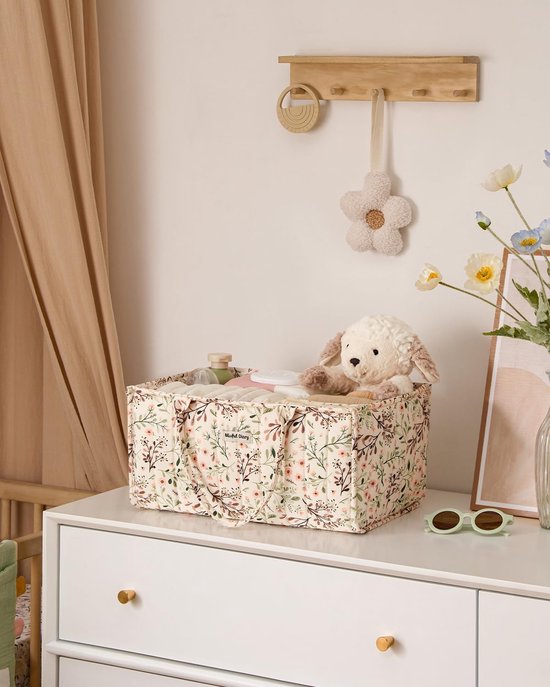 Luier Organizer - Luier Caddy - Babybenodigdheden Opbergen - Met Verwijderbare Scheidingswanden - 25 x 38 x 17.5 cm - Bloemenprint — afbeelding 3