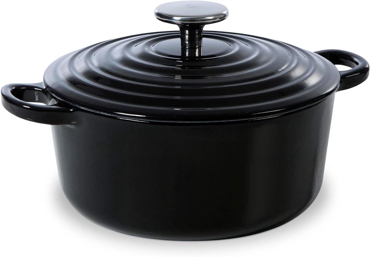 Gietijzeren Braadpan Ovenschaal Stoofpan Langzaam Garen Zelfdoorlatend Deksel 20 cm Zwart