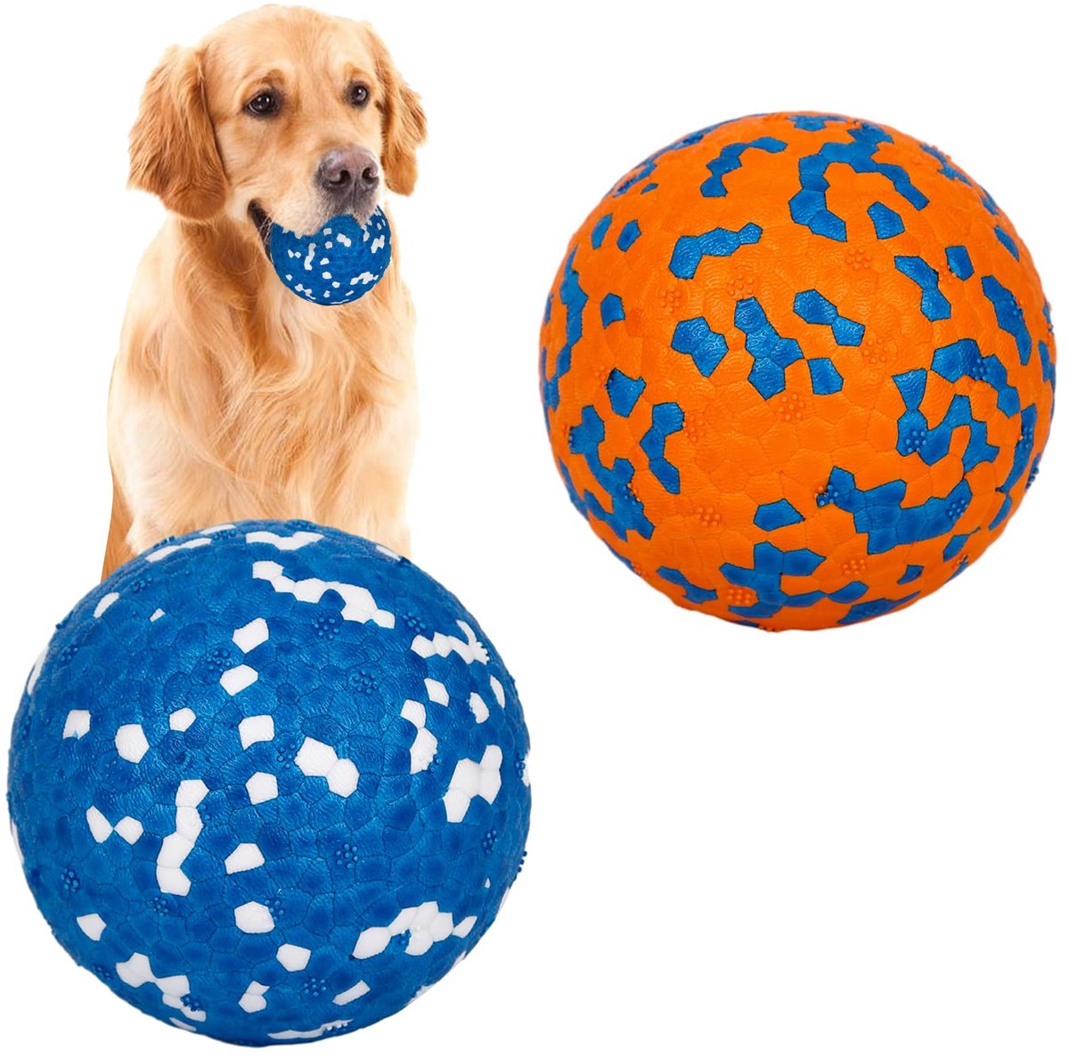 2 stuks hondenspeelgoed, onverwoestbaar rubberen bal met hoge sprong, duurzaam, solide, interactieve tanden, trainingsspeelgoed voor kleine, middelgrote en grote puppy's, waterspringen, halen