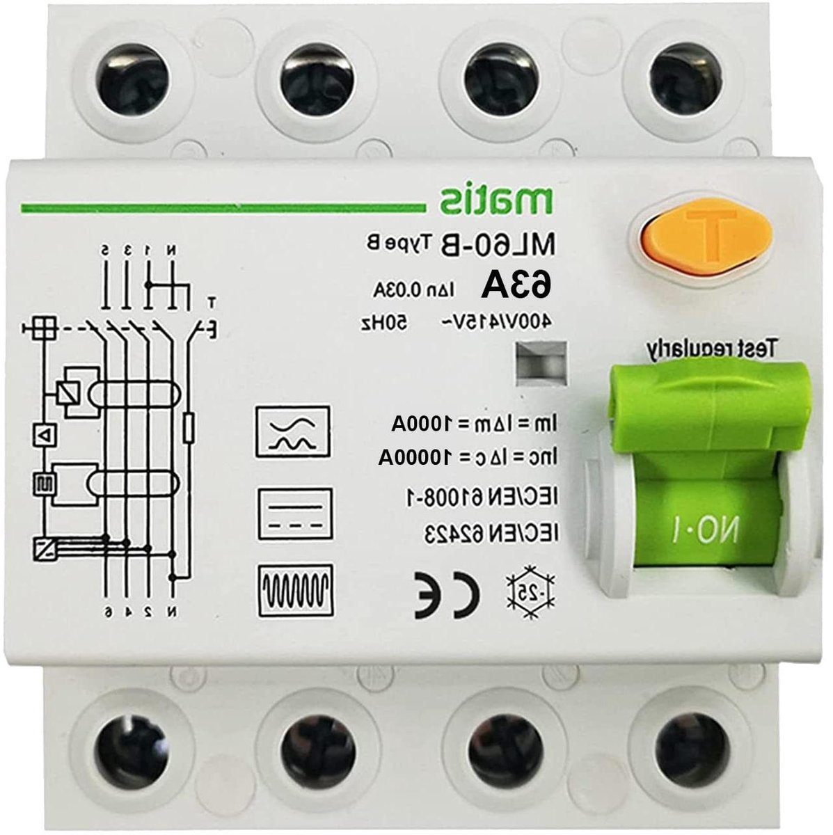 Aardlekschakelaar - Stroomonderbreker RCD - Elektrische Beveiliging - Type B Allstroomintensief - 4-polig 30mA - null