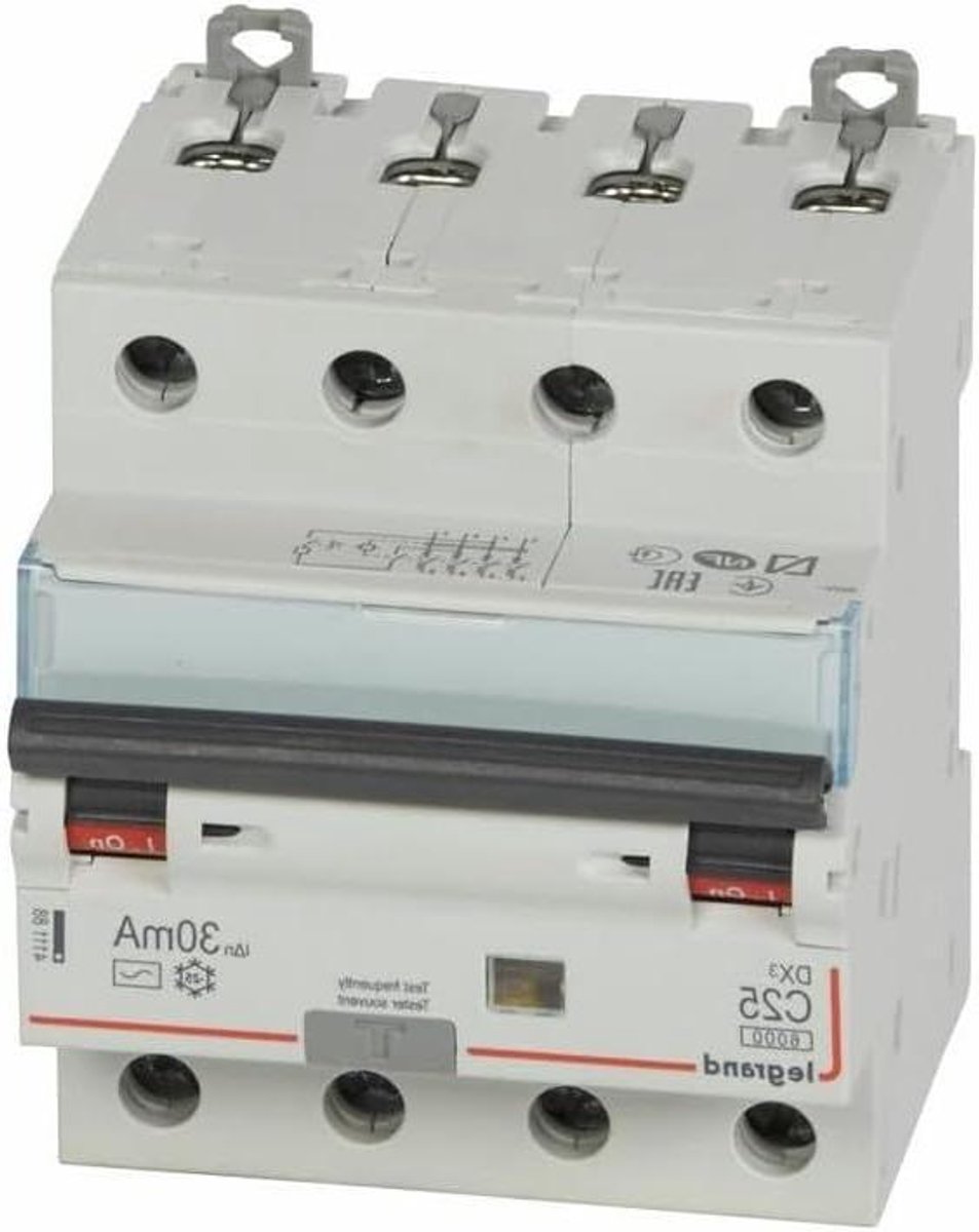 Magnetothermische differentieel - Zekering automaat - Elektrische beveiliging - 4-polig - 30mA C25 - Zwart
