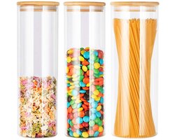 3PCS Storage Jars with Silicon Ring Bamboo Lids, 1500ml x 2 / 2100ml Air Tight Glass Kitchen Food Cereal Containers for Jam Pasta Spaghetti Coffee Beans Cookie Snack Flour