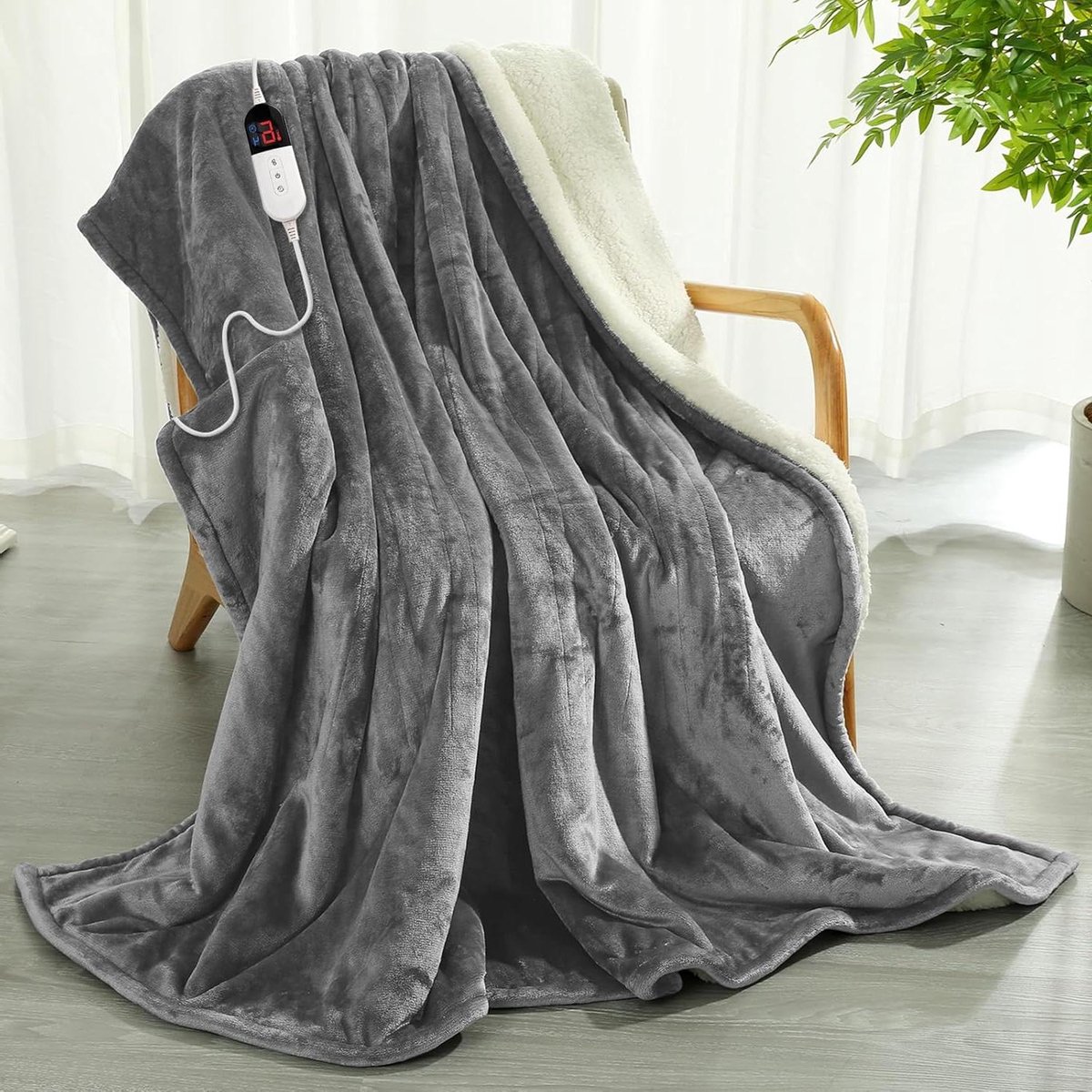 Elektrische deken - Warmtedeken Pluche - Gezellig Warm Blijven - Zachte Flanel Stof - 180 x 130 cm - Grijs