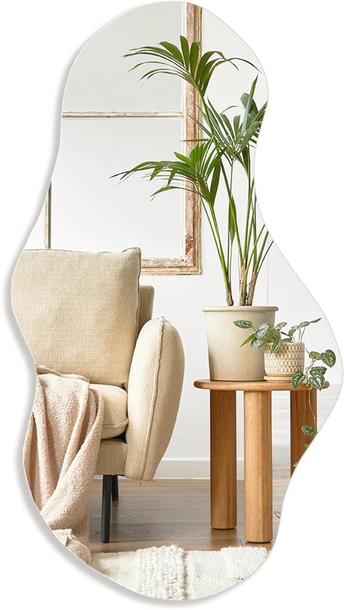 Spiegel, asymmetrische spiegel, decoratieve moderne spiegels voor badkamer, slaapkamer, woonkamer, entree, wolkloze spiegel, wandmontage (103 x 61 cm, wolk)