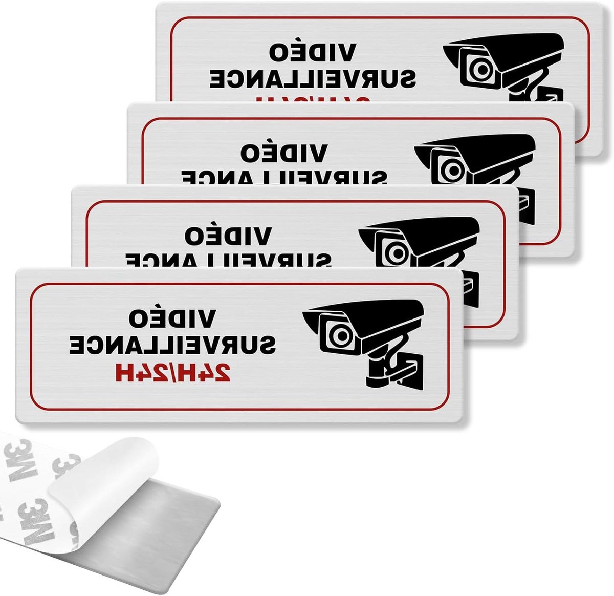 Bewakingsbord - Camerabewaking Sticker - Beveiliging Woning - Geborsteld Aluminium - 8.5 x 3 cm - Zilver