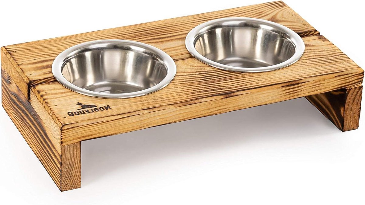 Honden Voerstation - Dubbele Voerbak - Comfortabel Eten - Ergonomische Verhoging - 37 x 22 x 10 cm - Natuurlijk Hout