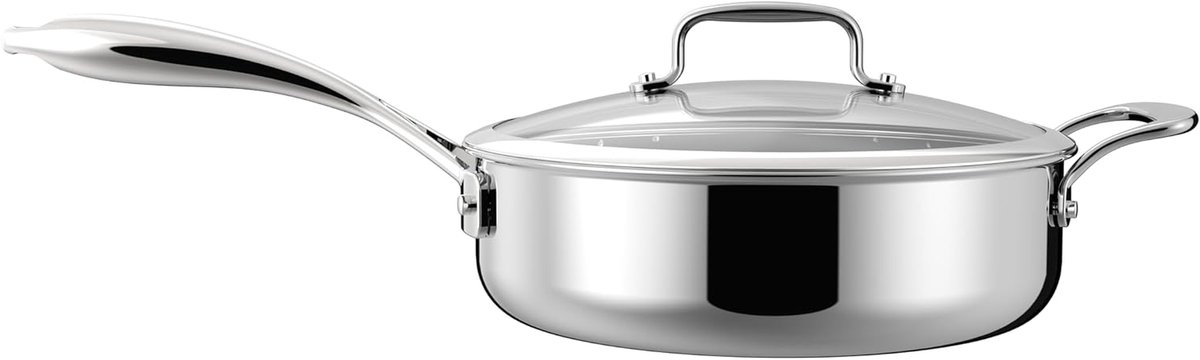 Roestvrijstalen Sauteerpan Koekenpan Steelpan Koken aanbraden 5-laags Constructie 24 cm Zilver
