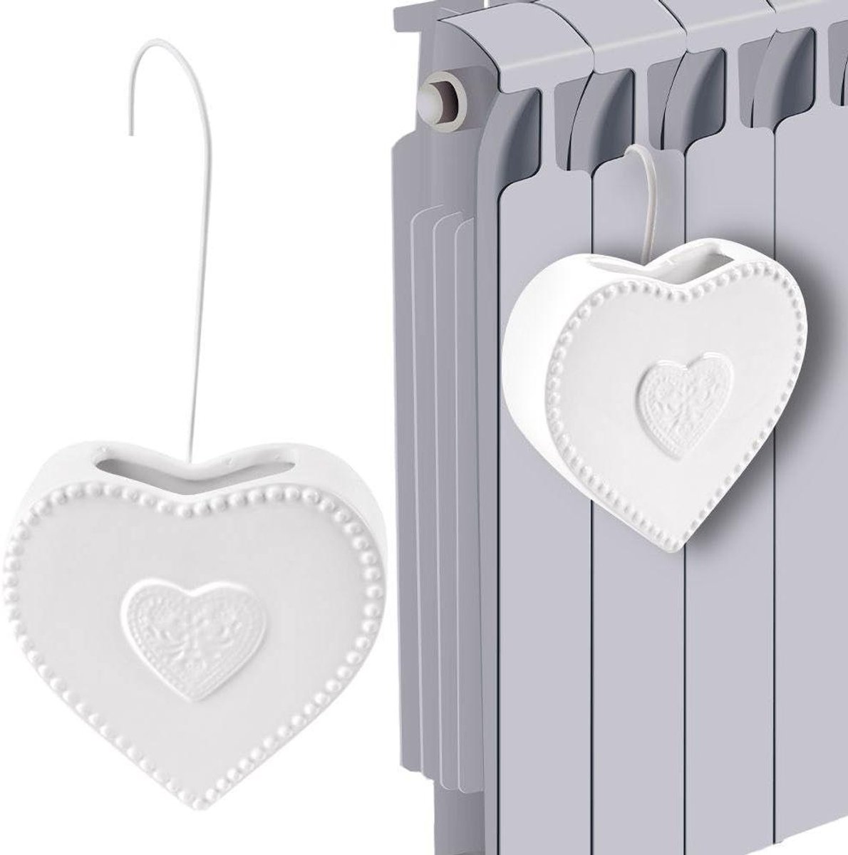 Radiator Luchtbevochtiger - Verwarmer Verdamper - Droge Lucht Bestrijden - Keramisch Hart Design - 13.5 cm - Wit