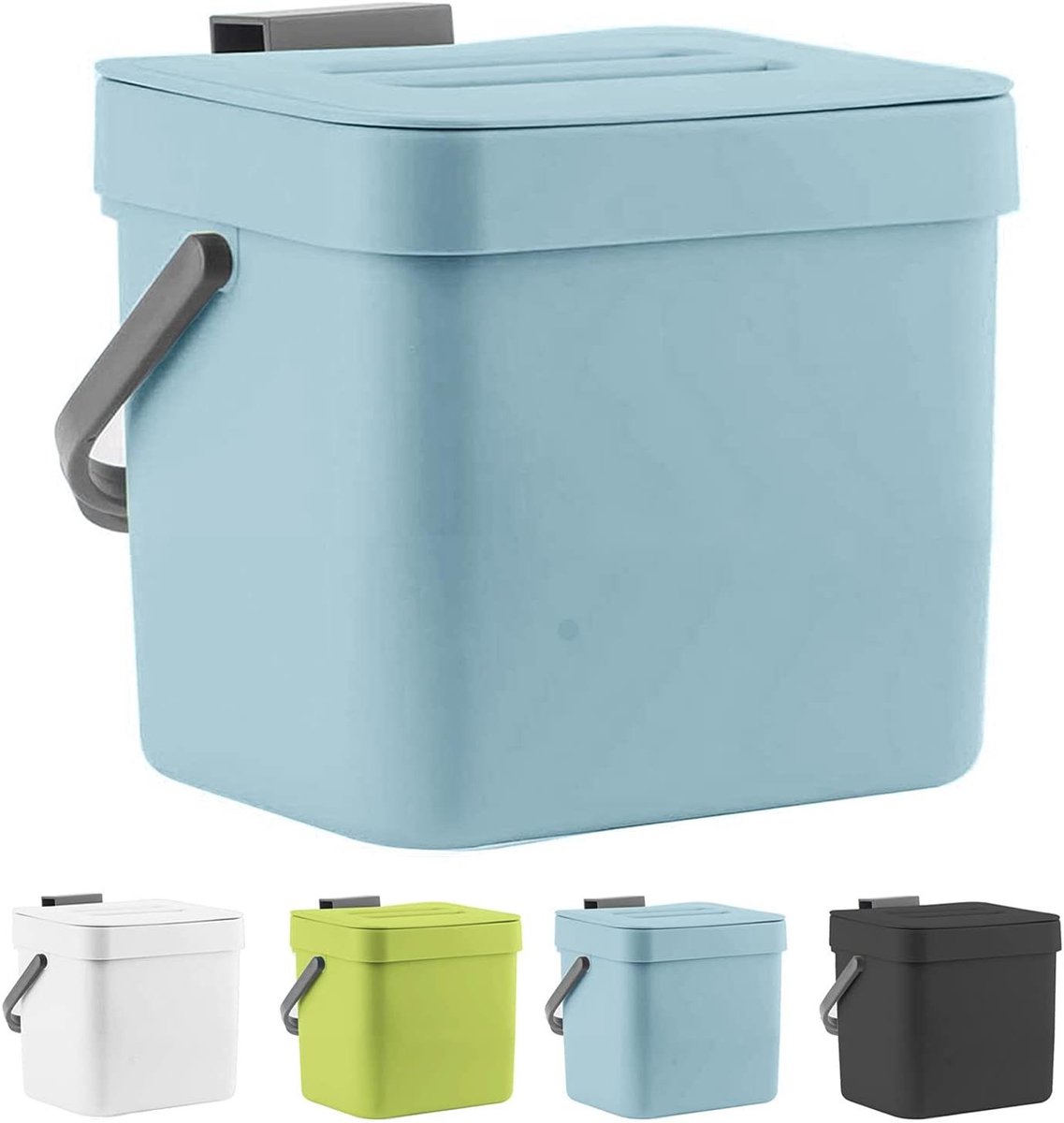 Keukencompostbak - Prullenbak met deksel - Afval scheiden - Geurblokkerend en fruitvliegvrij - 7 liter - Blauw