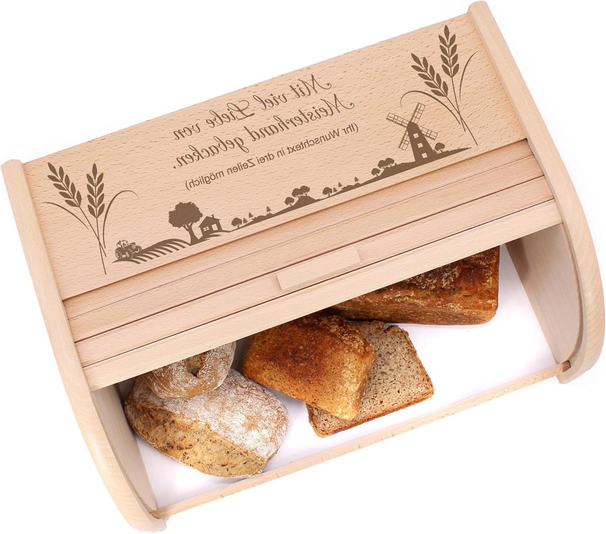 Houten Broodtrommel - Brooddoos Opslag - Brood Vers Houden - Gepersonaliseerde Gravering - 39 x 28 x 18 cm