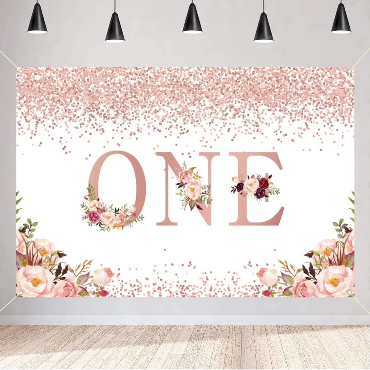 Verjaardag Achtergrond Bloemen Gouden Stippen Fotografie Achtergrond Baby Meisje Gelukkig 1. Verjaardag Party Decoraties Levert 120 cm