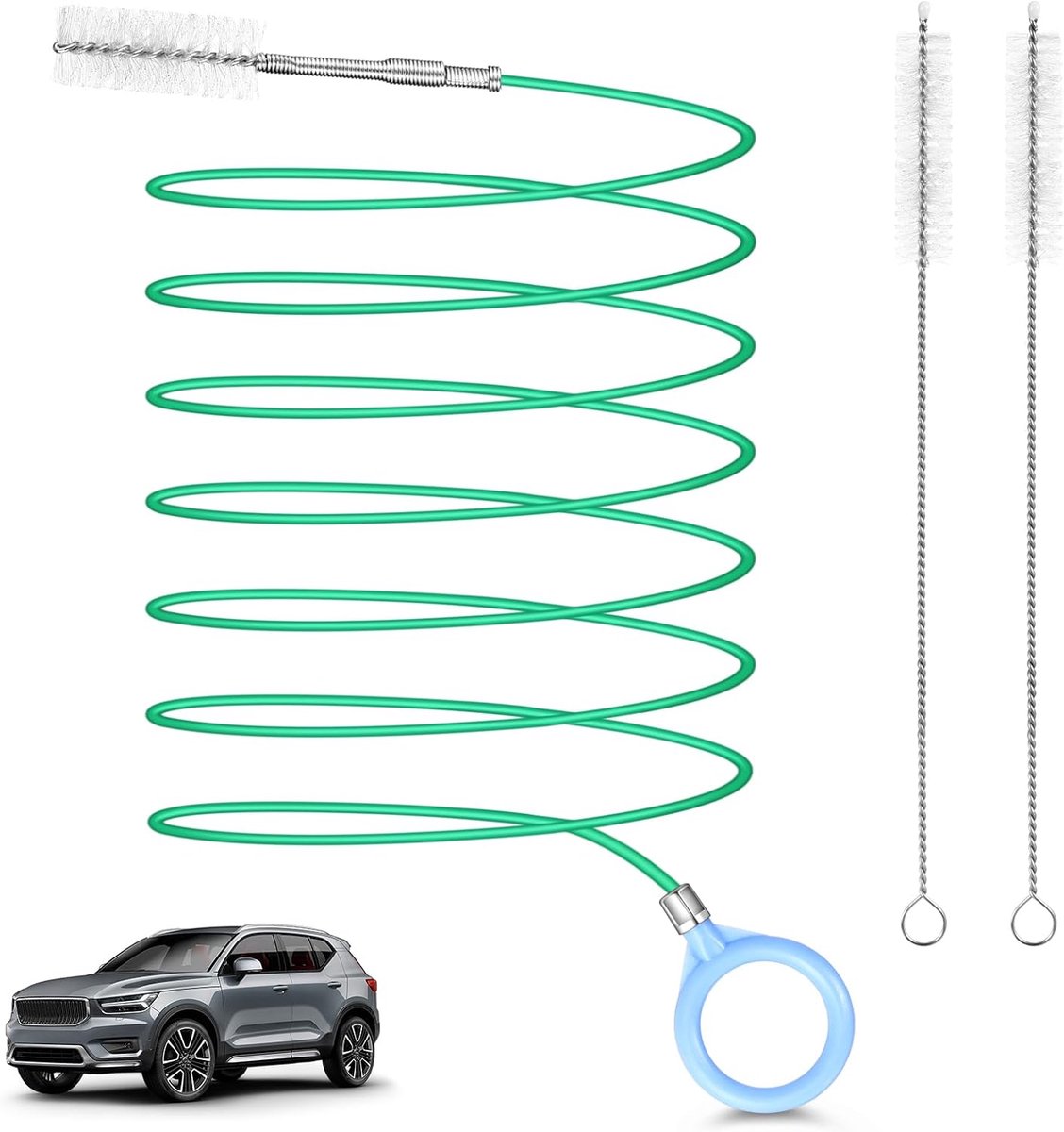 Auto schuifdak, reinigingsborstel, 500 cm lang schuifdak, afvoerborstel, flexibele afvoerborstel, gereedschap, buisreiniger met 2 stuks 20 cm reinigingsborstel voor auto-schuiver, afvoergat