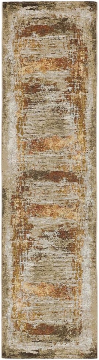 Gillian, Binnen & buitentapijt, Moderne, 80 x 300 cm, Rechthoekig, Laagpolig, Hal, Patio, Alleen handwas, UV-bestendig, Goud/Multi