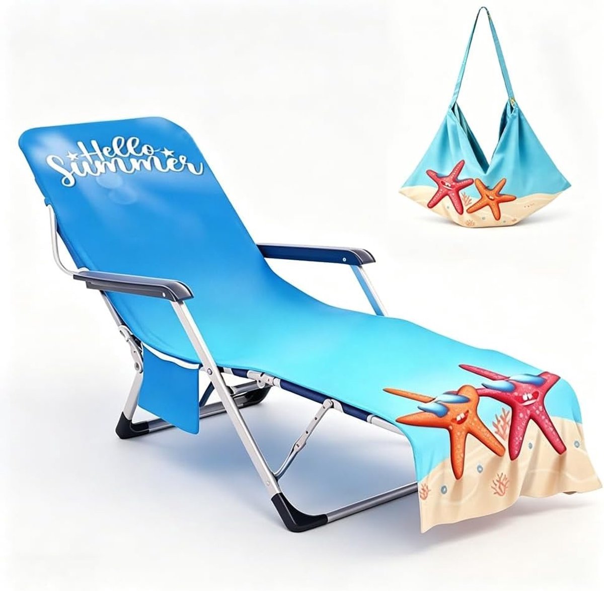 Zachte Terry Cloth Zonnebed Kussen met 2 Pocketen, Ideaal voor Strand en Zwembad, 75 x 210 cm