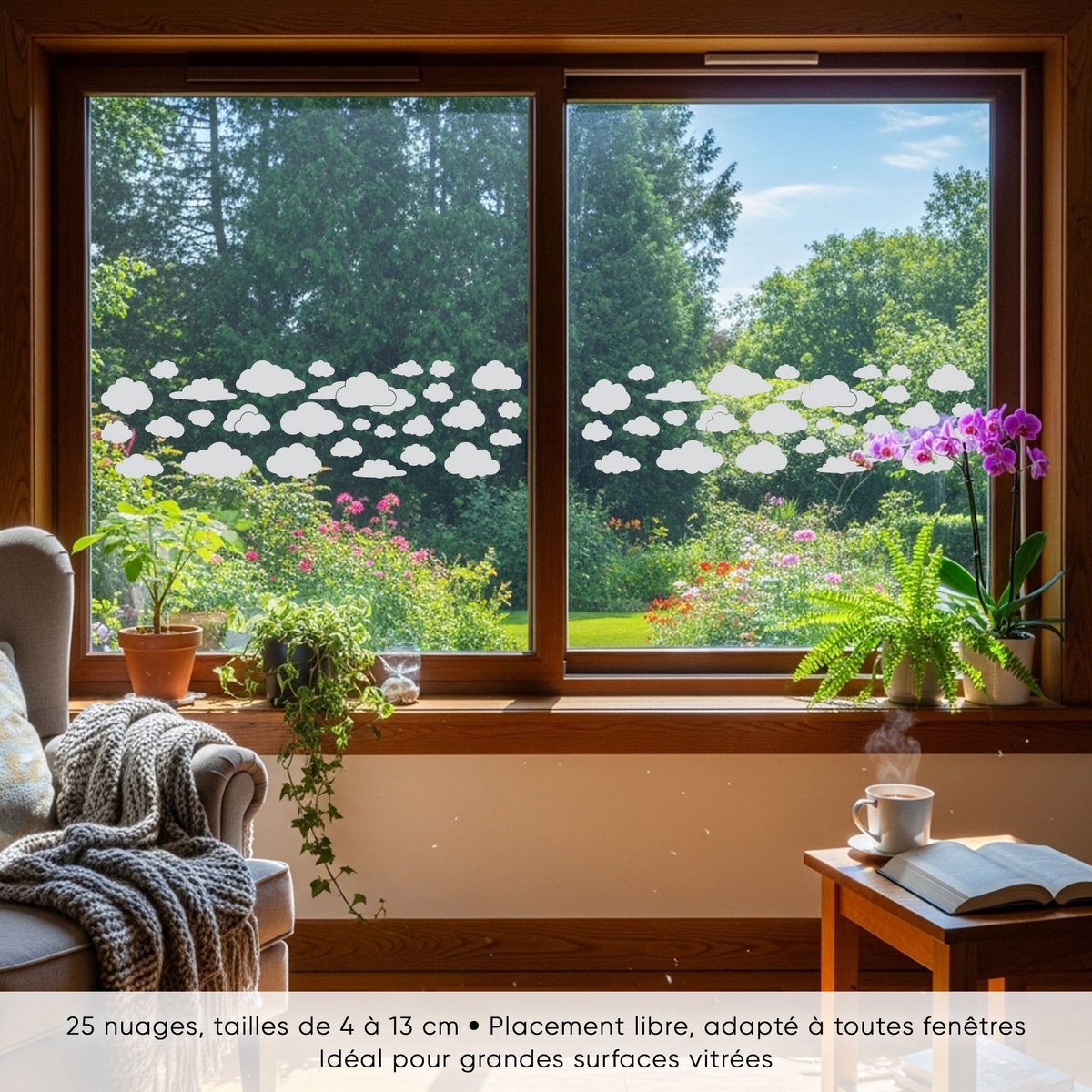 Privacy raamfolie - 25 Wolken - Zelfklevende raamfolie voor ramen en douchedeuren - 205x75