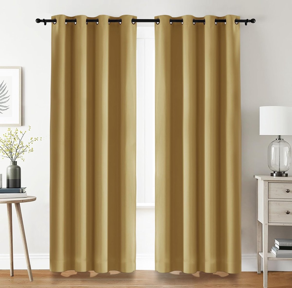 Bedding Verduisteringsgordijnen Oogjes 2 Panelen [140x245 cm, Beige], Thermische en Geluidsisolerende Gordijnen voor Slaapkamer en Woonkamer