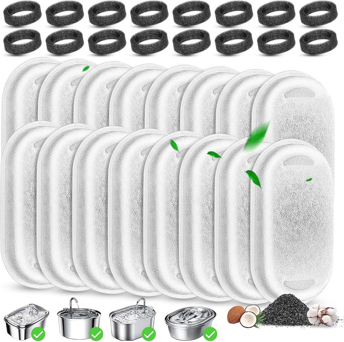 Vervangingsfilter voor kattenfontein, 16-delige set huisdierfonteinfilters, geschikt voor 64 oz/2 L en 10 oz/3,2 L roestvrijstalen huisdierkattendrinkfonteinfilters, geschikt voor PETLIBRO filterwol-Stijl 1
