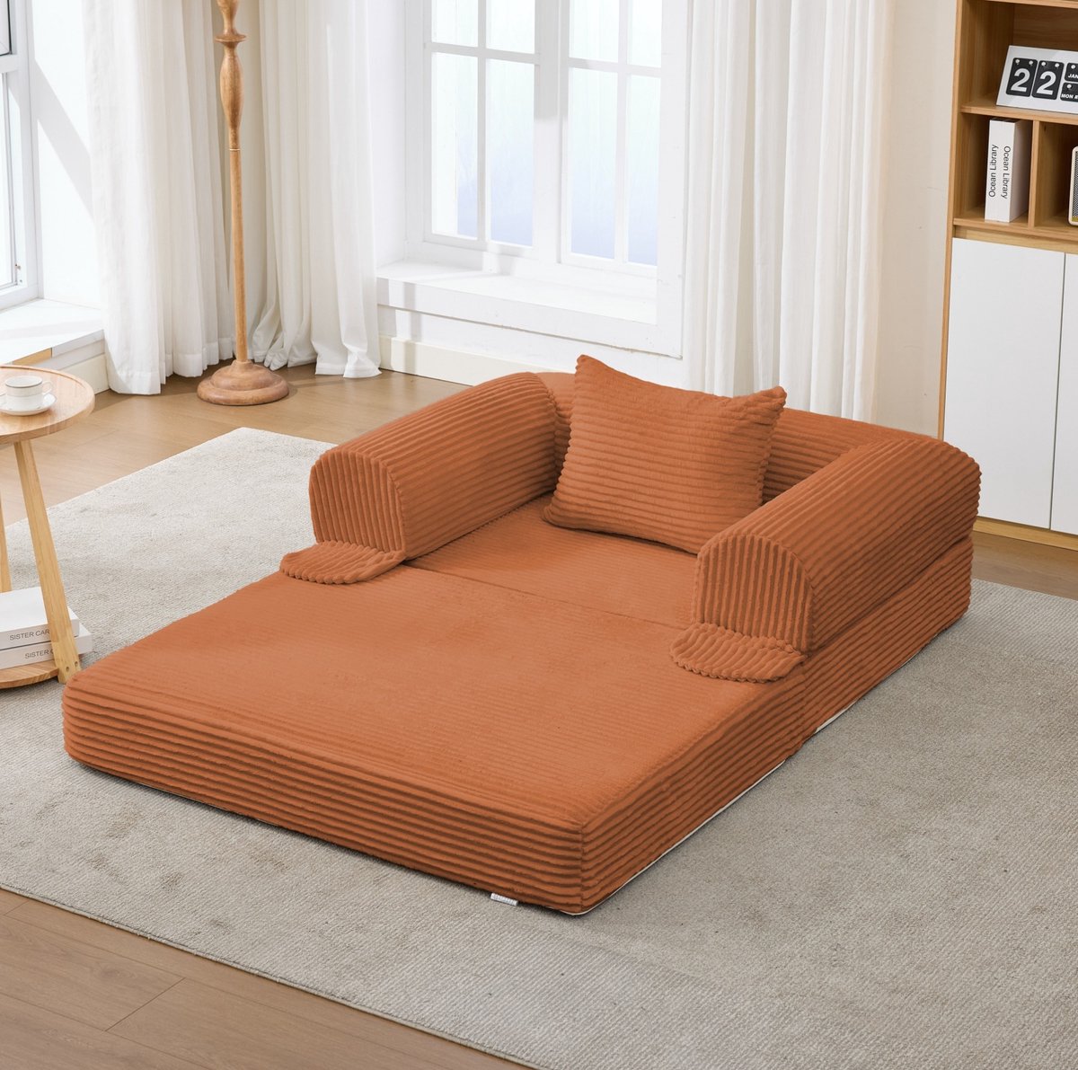 HAUSS SPOLE Fauteuil - Opvouwbare Slaapfauteuil - 1-Zits Met Kussen - Voor Woonkamer En Logeerkamer - Ribstof Oranje