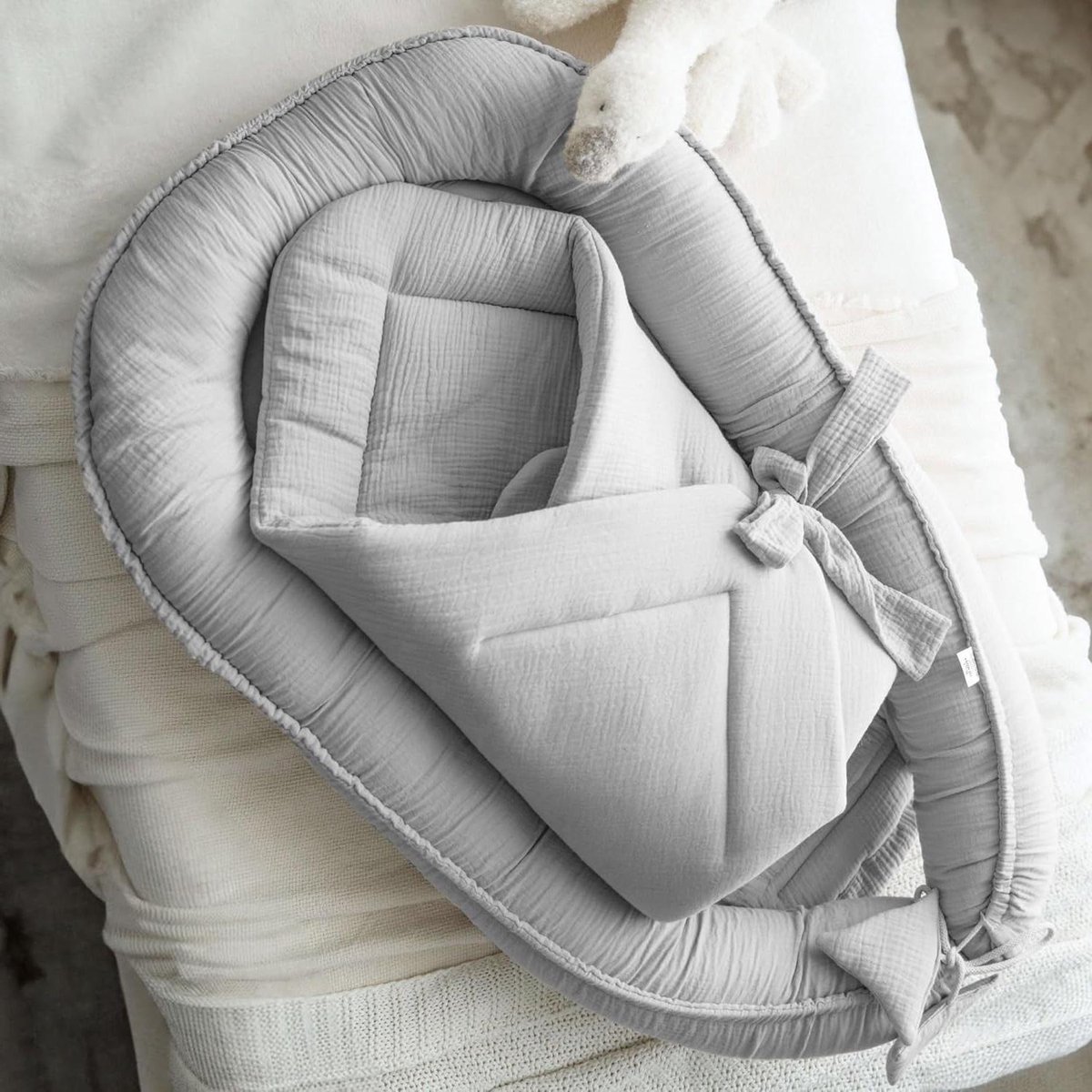 Babynestje Omslagdeken - Baby Cocoon - Comfort Baby - Dubbelzijdig Mousseline - 75x75 cm - Grijs