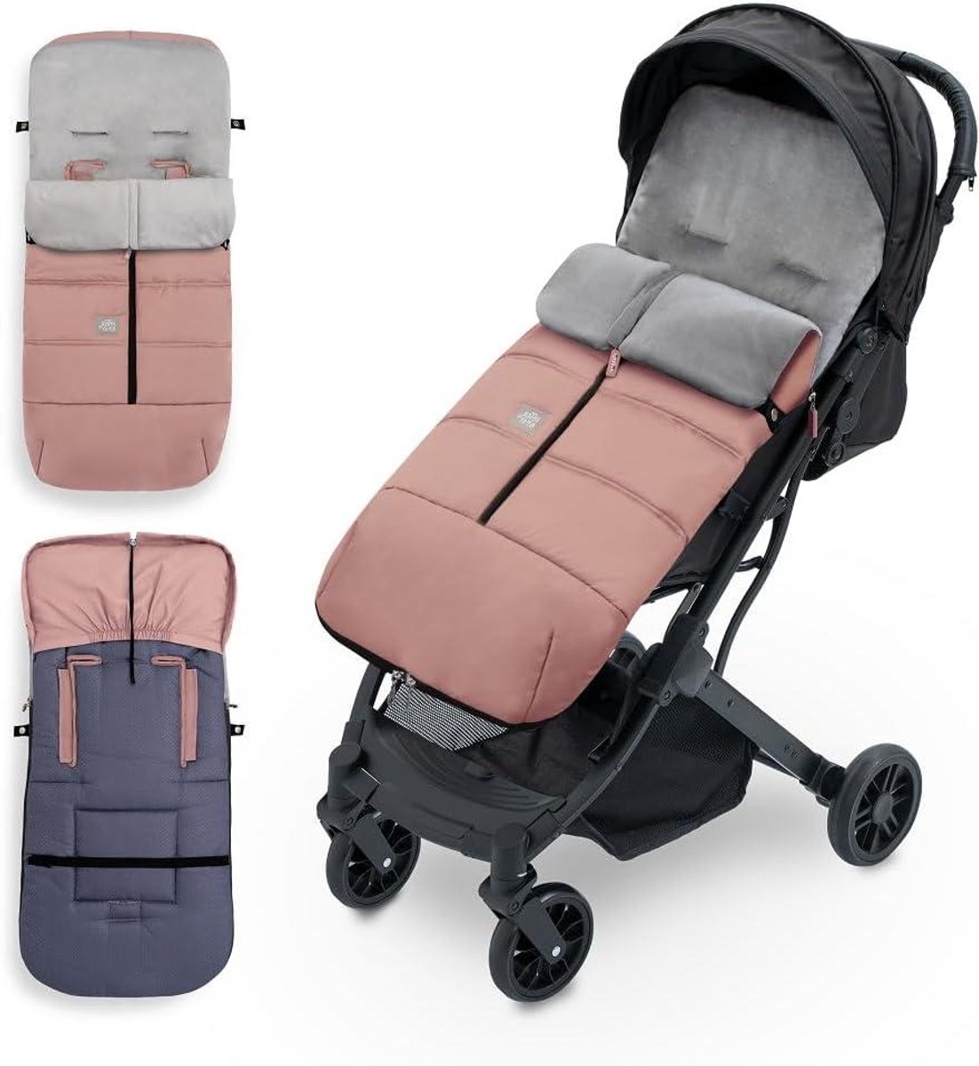 Universele Voetenzak - Kinderwagen zak - Baby warm houden - Afneembaar en wasbaar - 565 x 479 cm - Roze