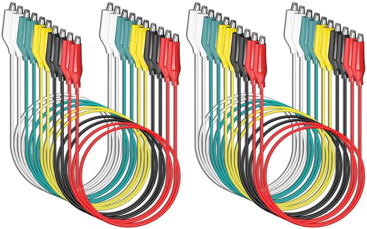 Krokodillenklemmen - Meetkabels - Elektrisch testen - Versterkte grip - 20 stuks - 5 kleuren
