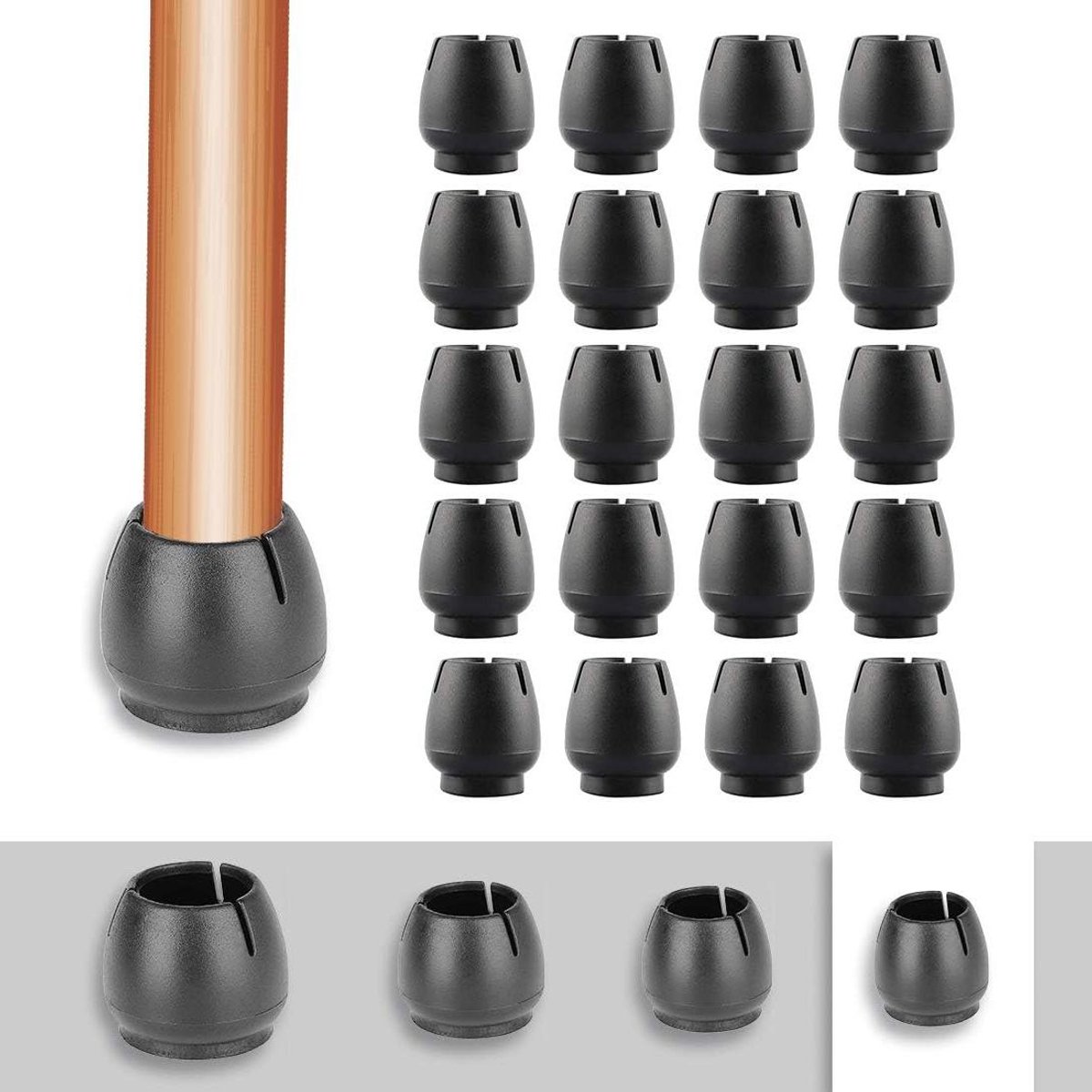 Stoelpootkappen - Tafelpoten afdekking - Vloerbescherming - Geruisloos glijden - 20 stuks - Zwart