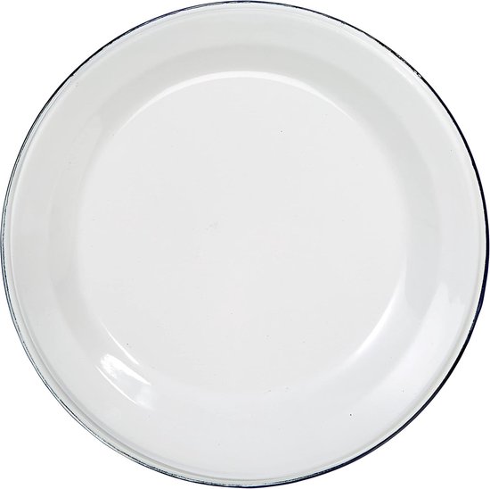 Diep Bord - Stalen Emaille - Kampeer Gebruik - Glad Oppervlak - 24 cm - Wit Blauw — afbeelding 2