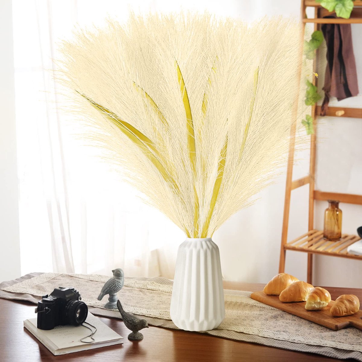 6 stuks pampasgras decoratie artificial pampas droogbloemen kunstbloemen decoratieve deur Boho woonkamer slaapkamer en vazen decoratie (beige)