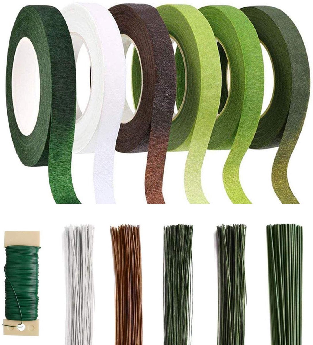 Bloemschik Set - Knutselmateriaal - Bloemen Decoratie - Inclusief Lint en Draad - 220 Stuks Draad - Groen Bruin Wit