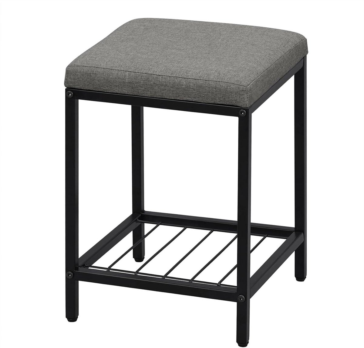 Kaptafel kruk - Douche kruk - Make-up Zitten - Met Opbergplank - 33x33x47 cm - Donkergrijs Zwart