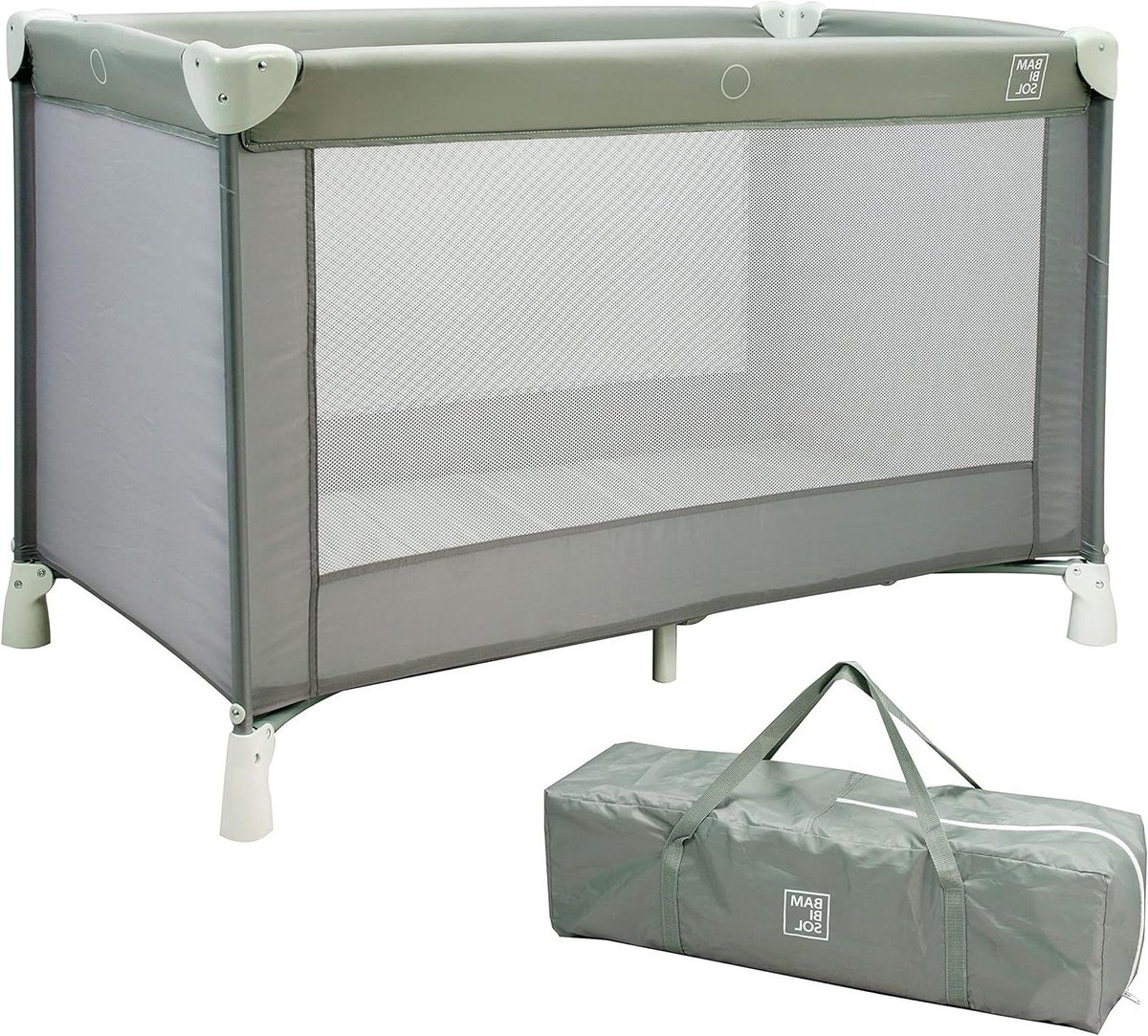 Kinderbed - Reisbed - Veilig slapen - Inclusief matras - 120 x 60 cm - Grijs groen