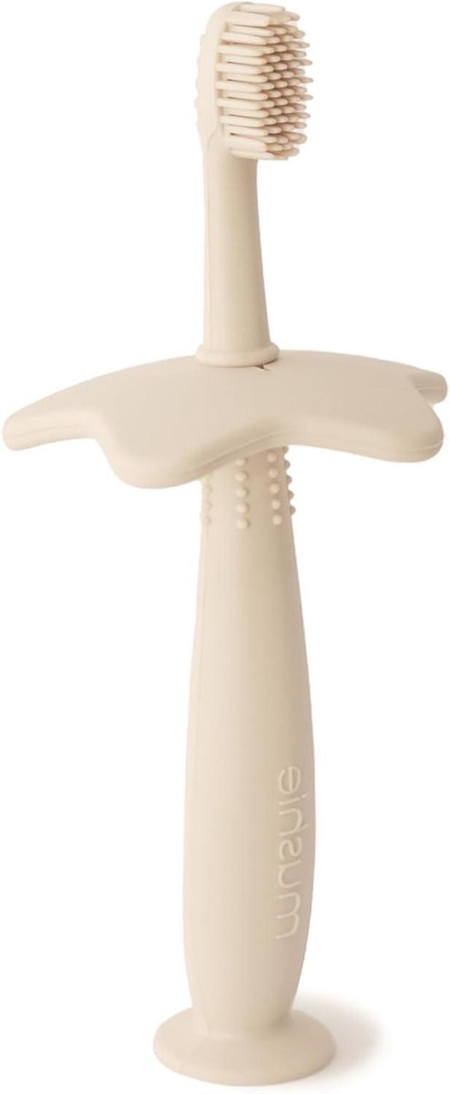 Baby Tandenborstel - Oefenborstel Peuter - Tandenpoetsen Leren - Zuignap Bodem - 14 cm Hoog - Ster Zand