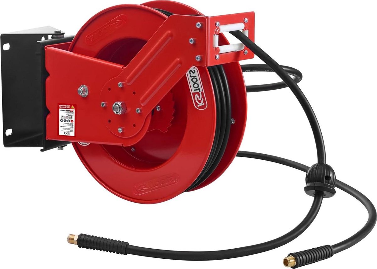 Slanghaspel - Perslucht haspel - Werkplaats organiseren - Automatische oproller - 20 meter - Rood